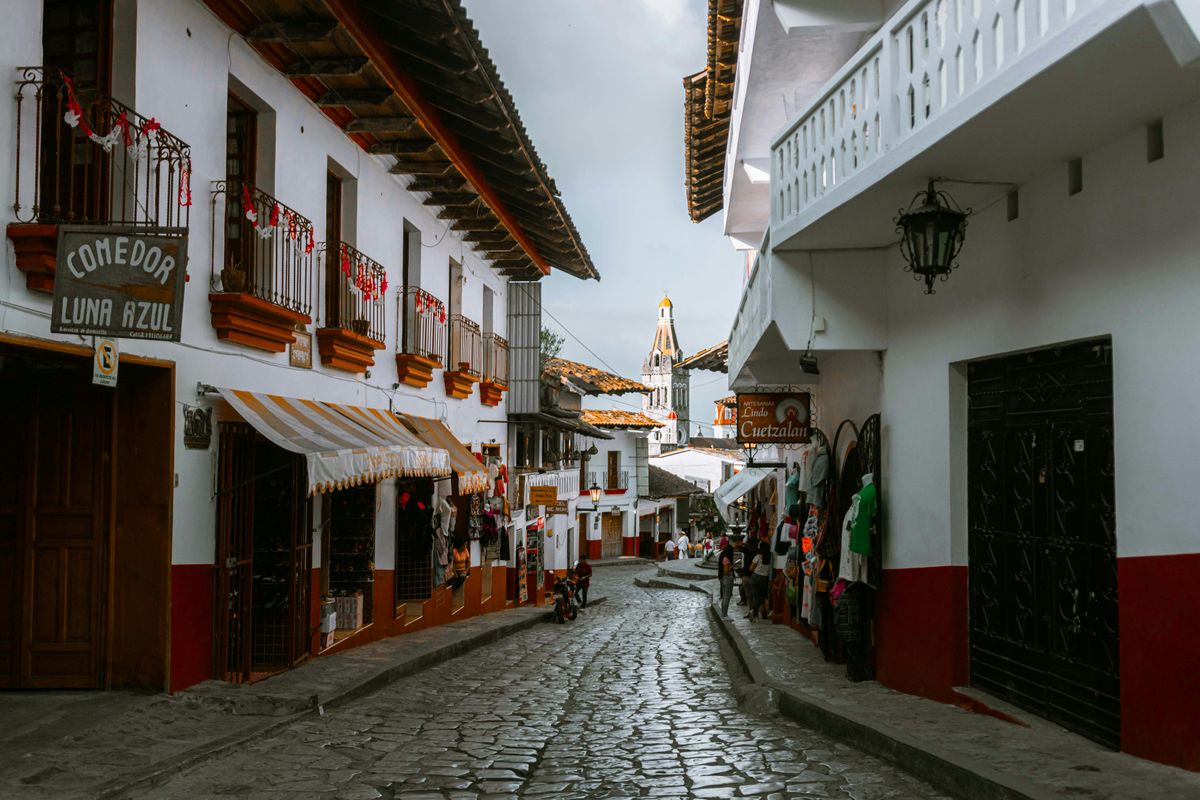 Colorful colonial architecture in a Mexican town square